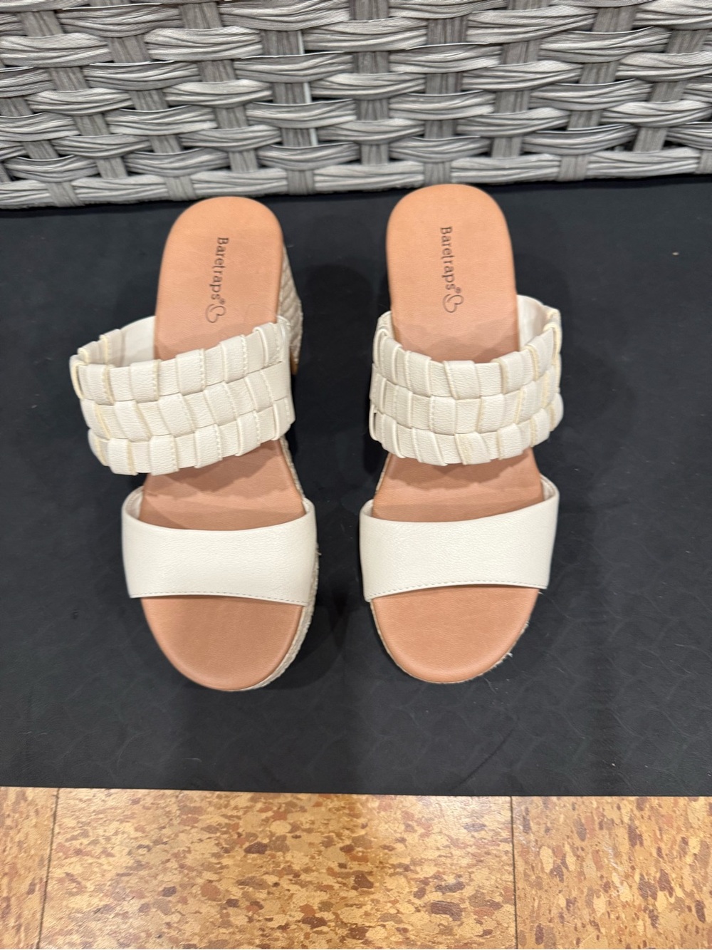 Baretraps Ivory Woven Wedge Sandals Approx Women's Size NWT